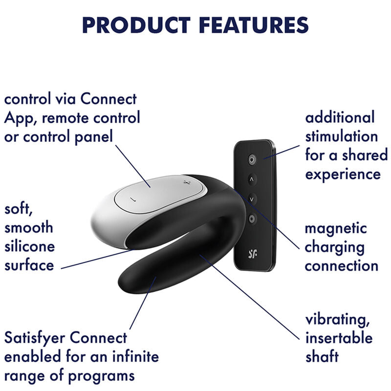 Double Fun – App-Enabled Couples Vibrator with Remote Black - SATISFYER