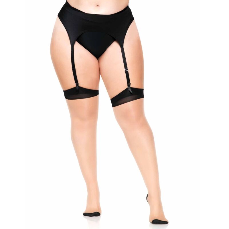 Sheer 2-tone thigh highs, Nude & Black, back seam & Cuban heel | Plus | LEG AVENUE