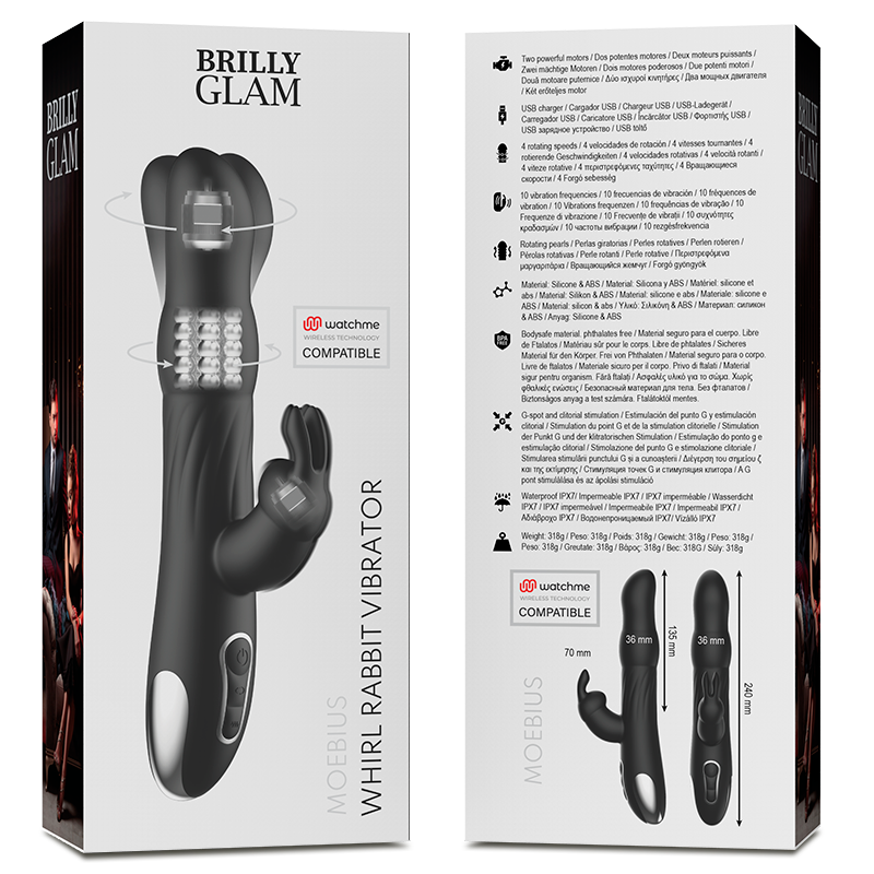 Watchme-Compatible Moebius Rabbit Vibrator & Rotator | 24.0 cm x 3.6 cm | Brilly Glam