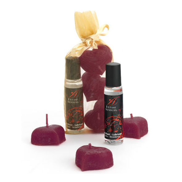 Romantic kit with rose candles & strawberry gel | 35 ml | EXTASE SENSUAL