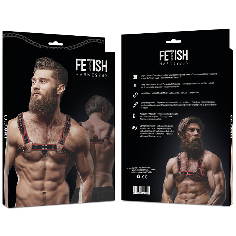 Eco-leather chest harness black/red | FETISH SUBMISSIVE ATTITUDE