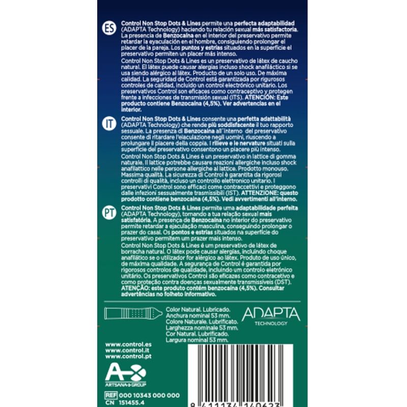 CONTROL Nonstop Dots & Lines Condoms | 53 mm | 12 pcs