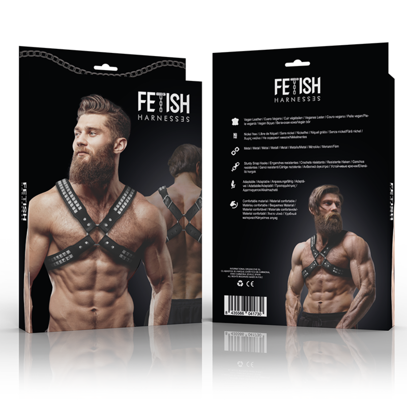 FETISH SUBMISSIVE ATTITUDE - MENS CROSSED CHEST ECO-LEATHER HARNESS WITH RIVETS