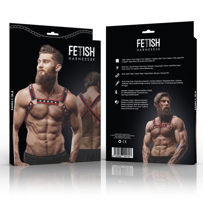 Black/Red eco-leather bulldog harness | One size | FETISH SUBMISSIVE ATTITUDE