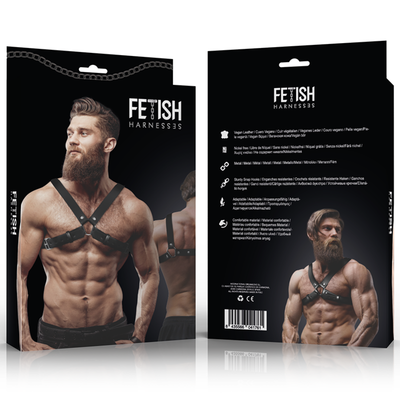 FETISH SUBMISSIVE ATTITUDE - MENS ADJUSTABLE ECO-LEATHER CROSS CHEST BULLDOG HARNESS
