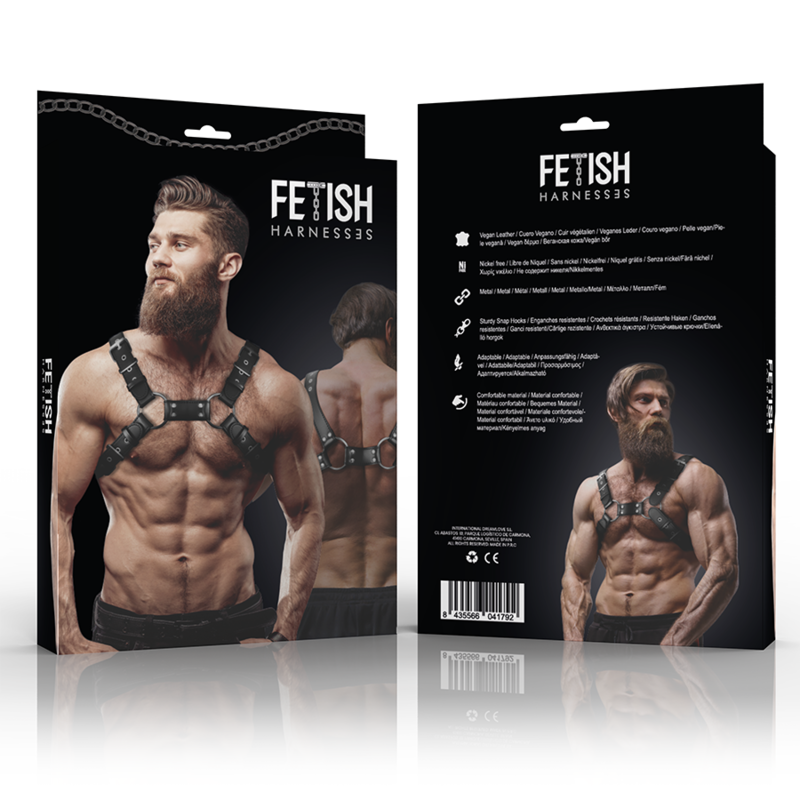 FETISH SUBMISSIVE ATTITUDE - MENS ADJUSTABLE ECO-LEATHER CHEST BULLDOG HARNESS