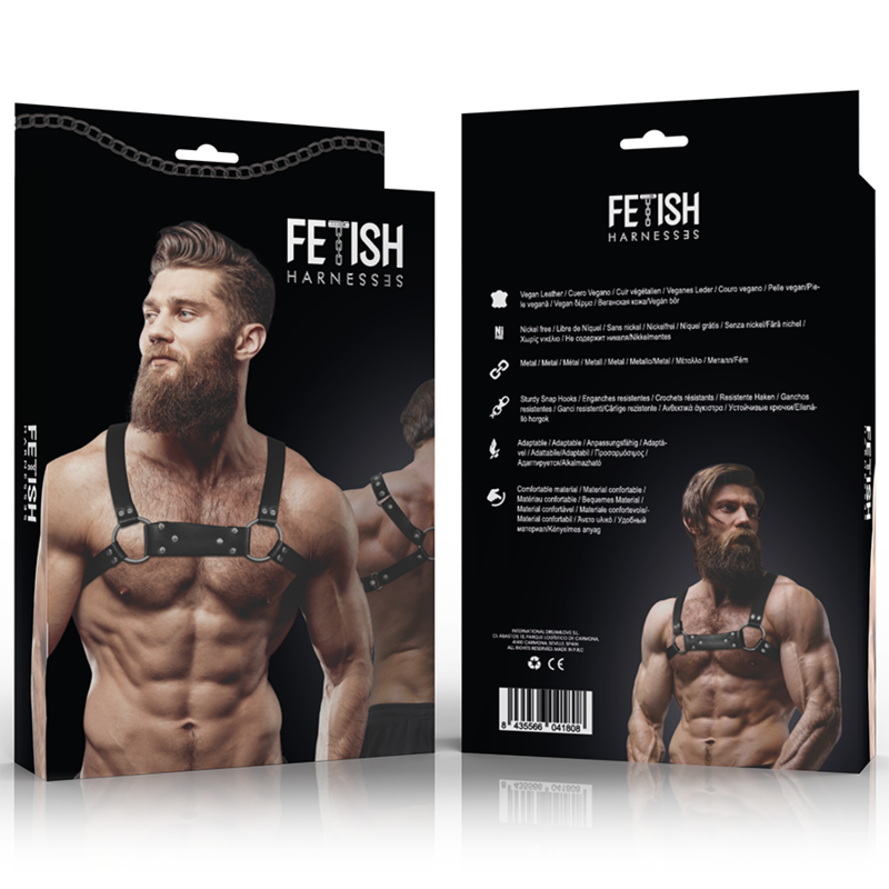 FETISH SUBMISSIVE ATTITUDE - MENS ECO-LEATHER BULLDOG CHEST HARNESS SIZE M/L