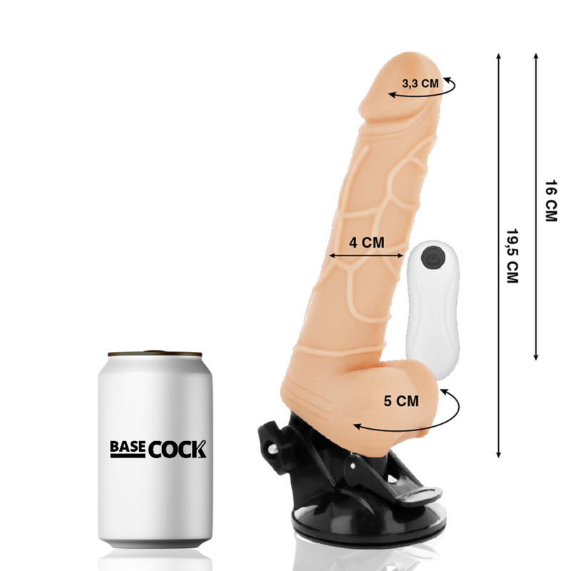 Realistic Vibrator with Testicles & Wired Remote Black | 19.5 cm x 4.0 cm | BASECOCK