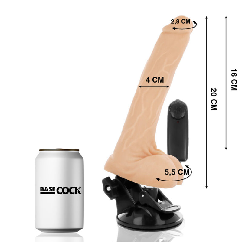 BASECOCK - REALISTIC BLACK REMOTE CONTROL VIBRATOR WITH TESTICLES 20 CM -O- 4 CM