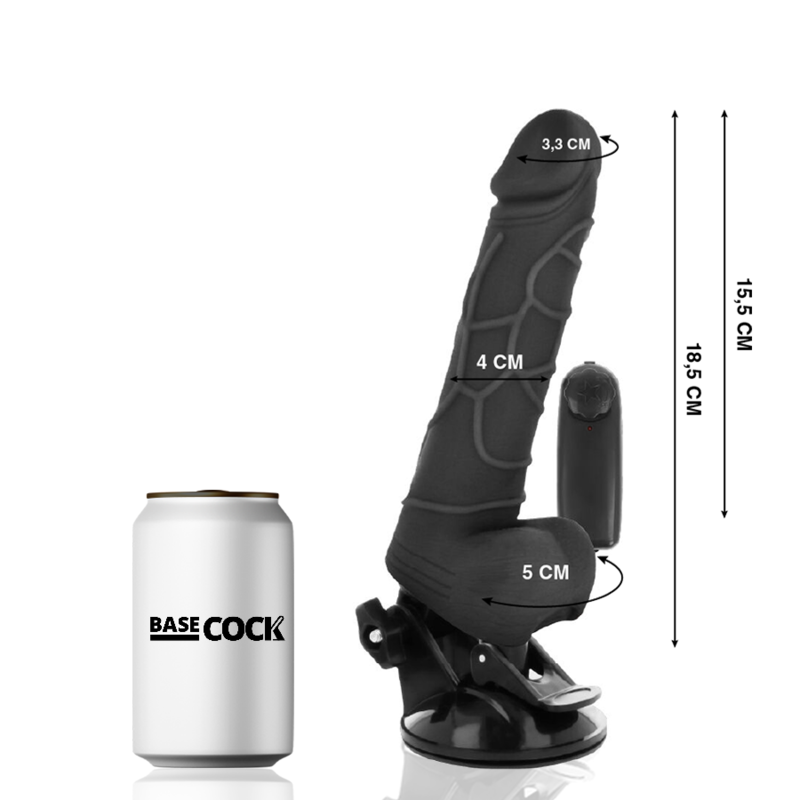 Realistic Vibrator with Wired Remote Black | 18.5 cm x 4.0 cm | Basecock