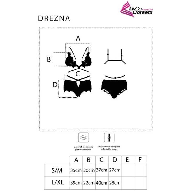 LIVCO CORSETTI FASHION - DREZNA LC 90733 BRA + PANTY BLACK L/XL