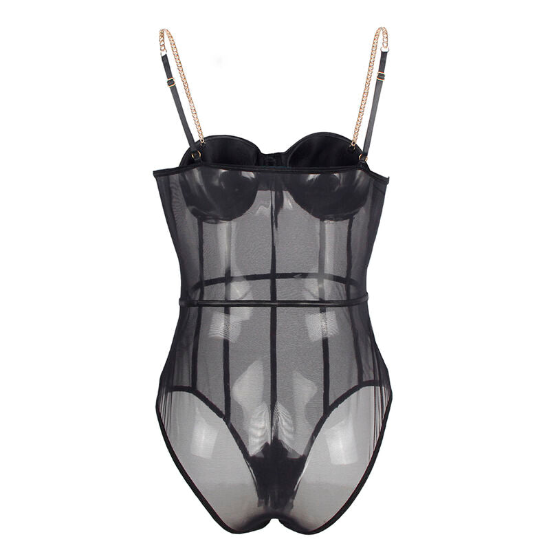 SUBBLIME - BLACK CHAIN SUSPENDERS BODYSUIT L/XL