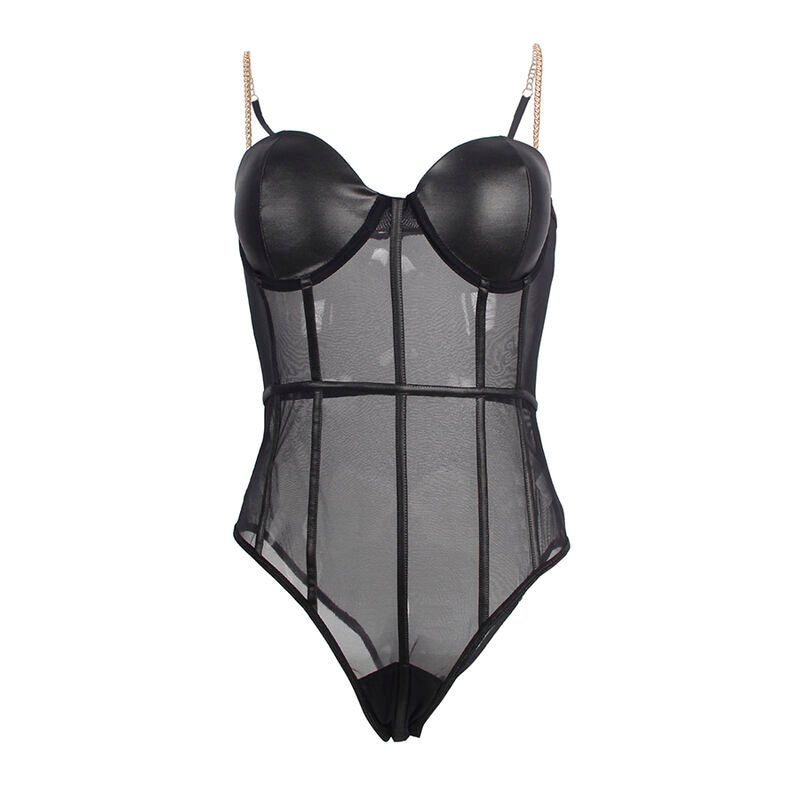 SUBBLIME - BLACK CHAIN SUSPENDERS BODYSUIT L/XL