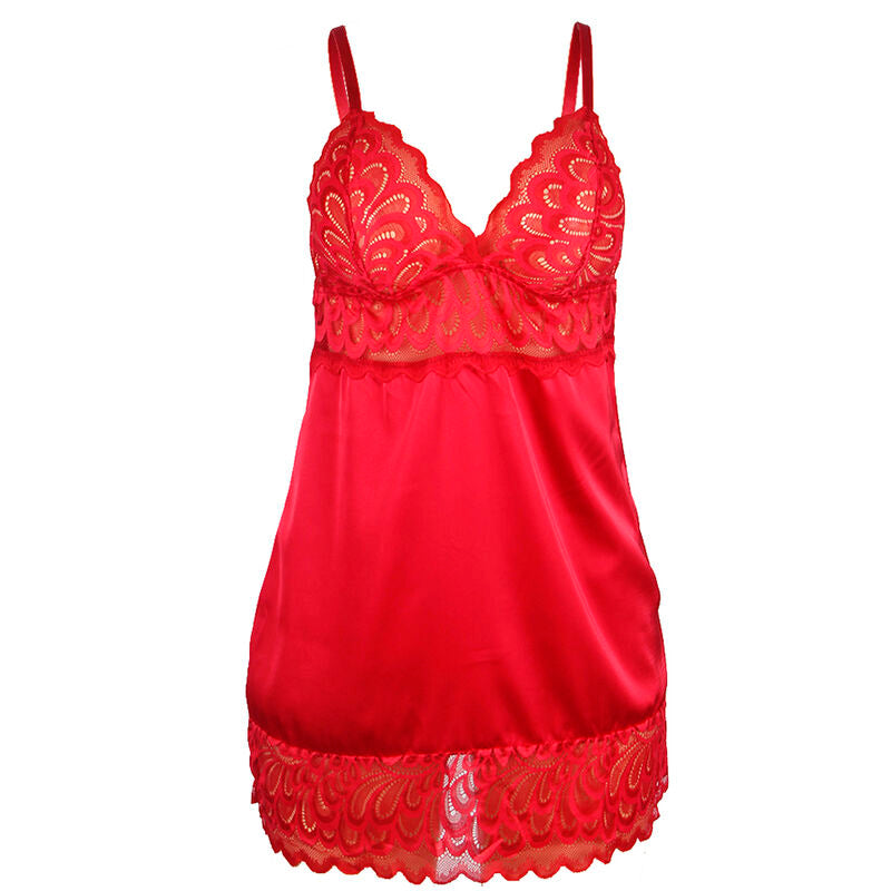 SUBBLIME - SATIN BABYDOLL WITH LACE RED L/XL