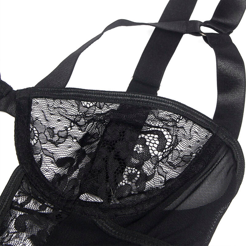 SUBBLIME - TEDDY WITH GARTER WITH LACE DETAIL AND STRIPS BLACK L/XL