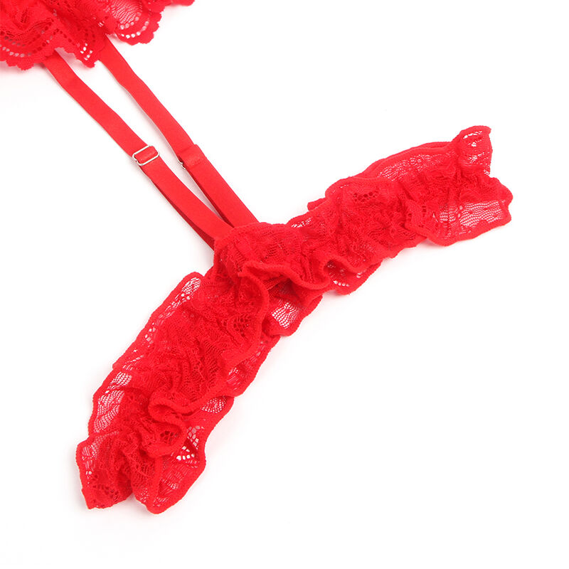 SUBBLIME - TEDDY WITH GARTER WITH LACE DETAIL AND STRIPS RED L/XL