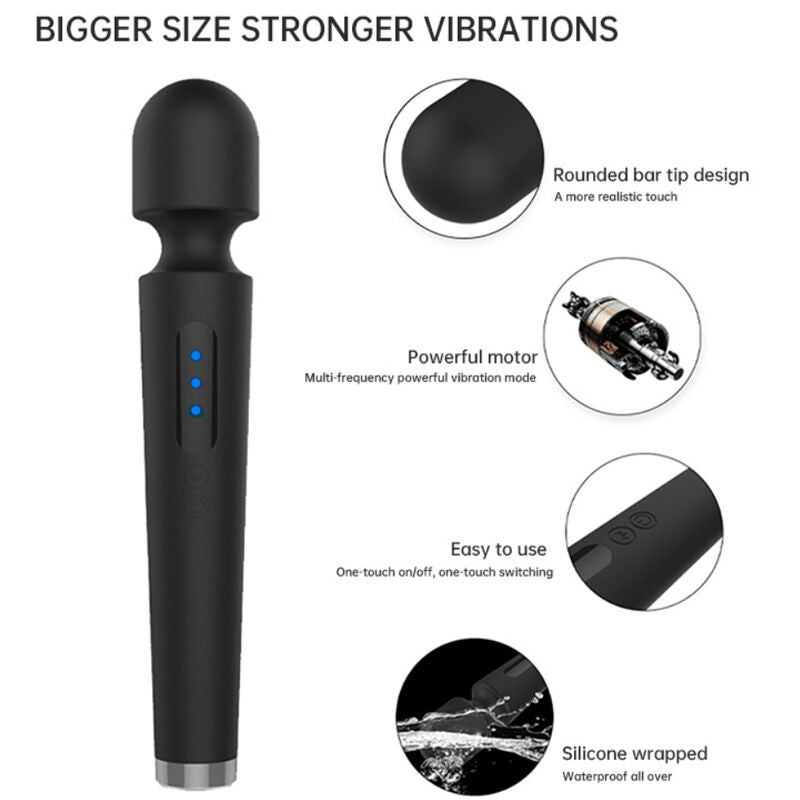 X Power Large Waterproof Silicone Wand Massager - Black - ARMONY