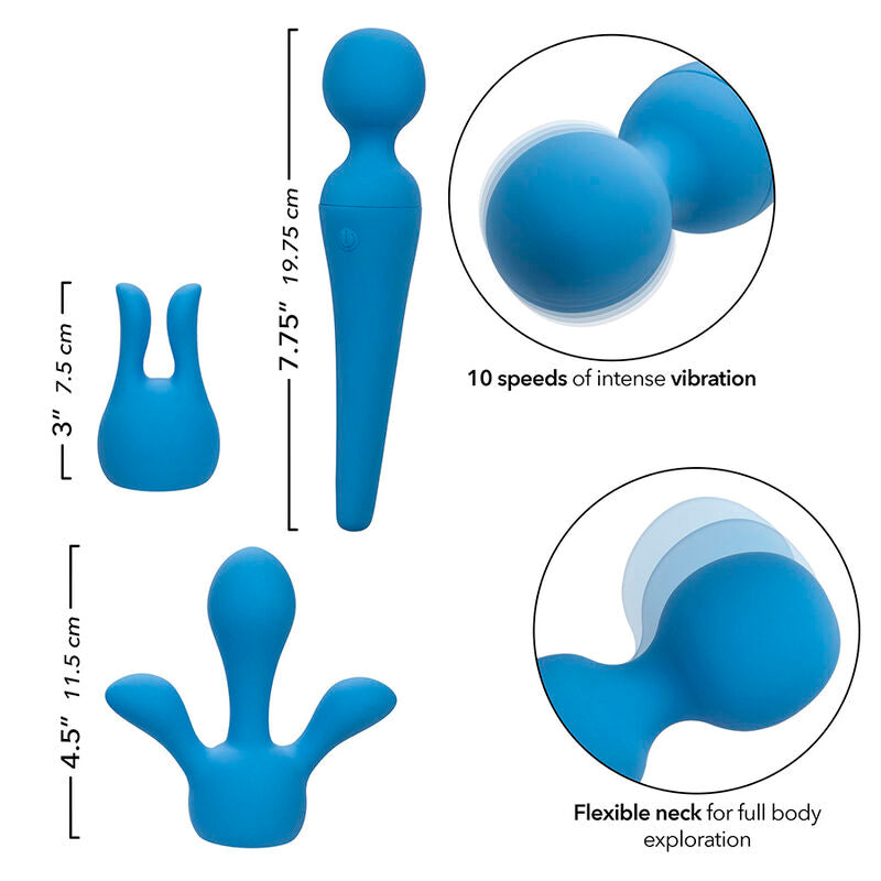 Couture Body Wand Kit | 10 Speeds, 2 Attachments | Waterproof | Blue | CalExotics