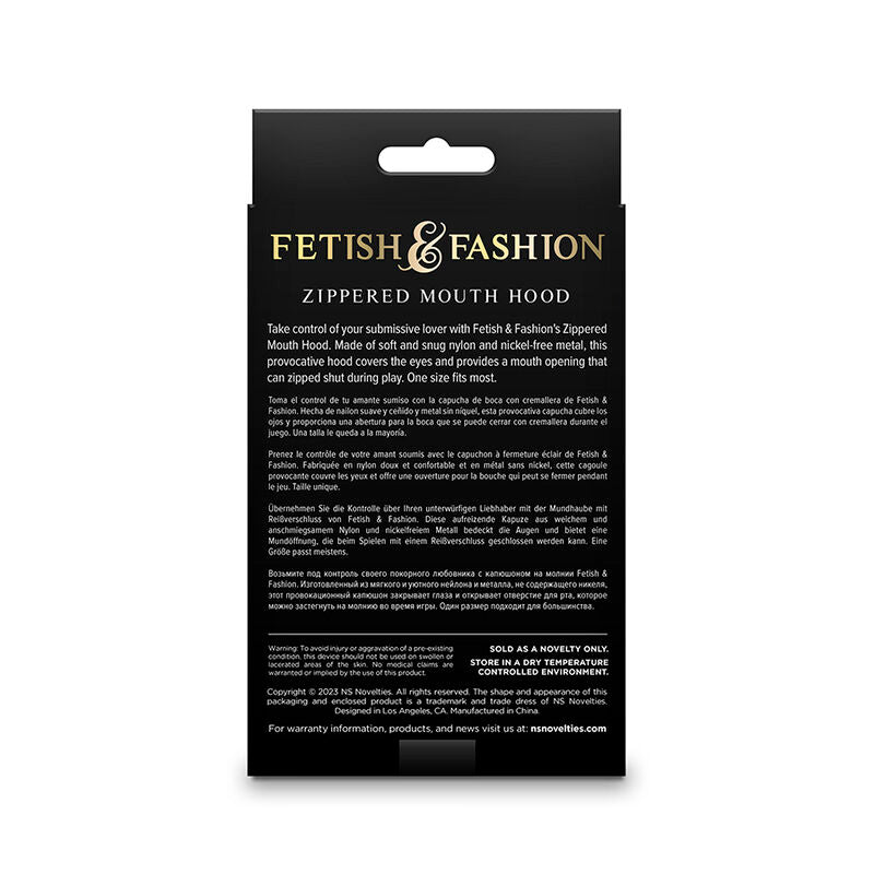 NS NOVELTIES - FETISH & FASHION CLOSED ZIPPERED MOUTH HOOD NYLON BLACK