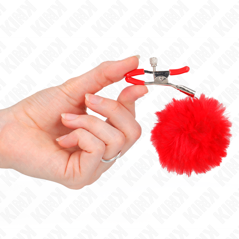 Faux Fur Ball Nipple Clamps Red 6 cm – KINK
