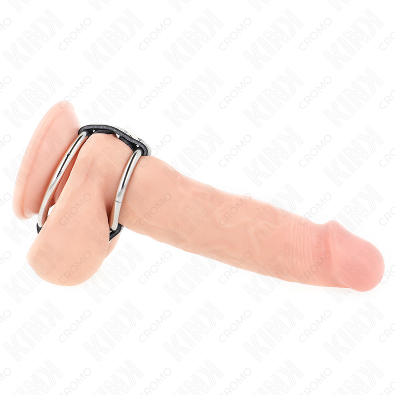 Double chrome penis ring set 3.8 cm & 5 cm | Leather link | KINK