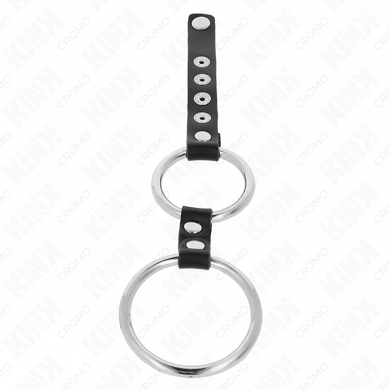Double chrome penis ring set 3.8 cm & 5 cm | Leather link | KINK