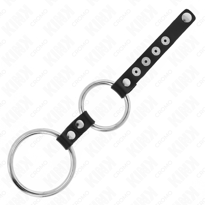 Double chrome penis ring set 3.8 cm & 5 cm | Leather link | KINK