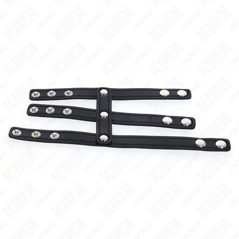 Cock Ring Triplo in Pelle Nera con Chiusura a Bottoni | KINK