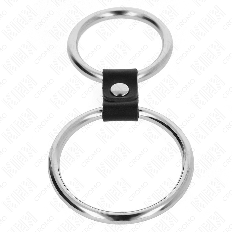 Double Metal Penis Ring with Leather Strap | 3.7–5 cm rings | KINK
