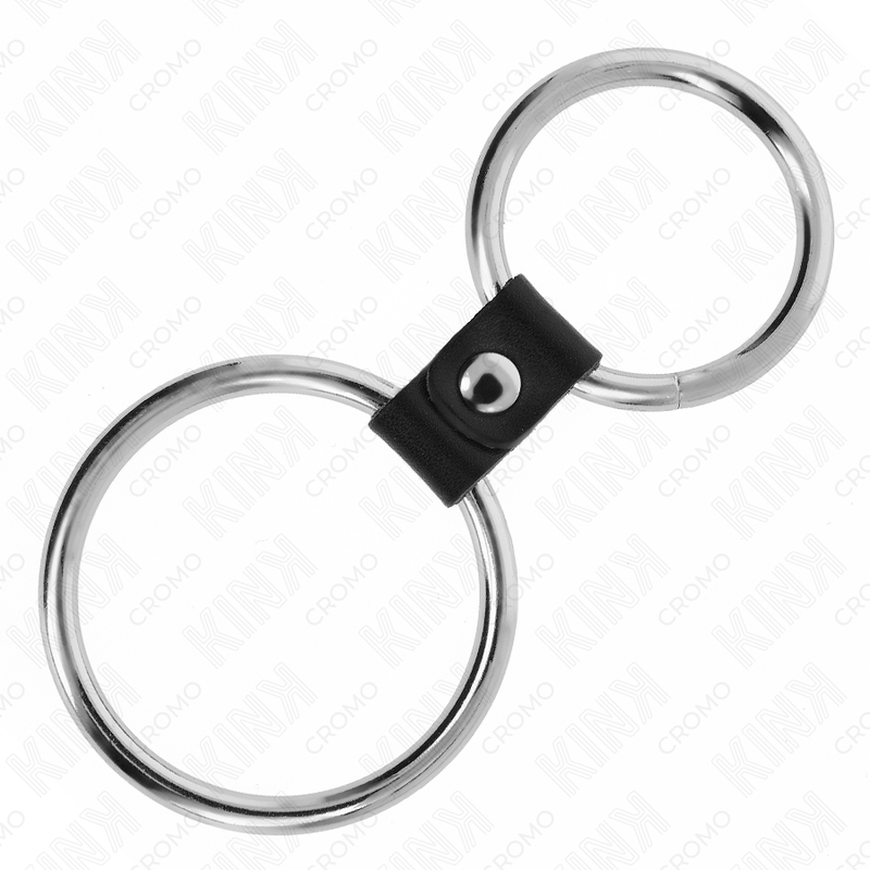 Double Metal Penis Ring with Leather Strap | 3.7–5 cm rings | KINK