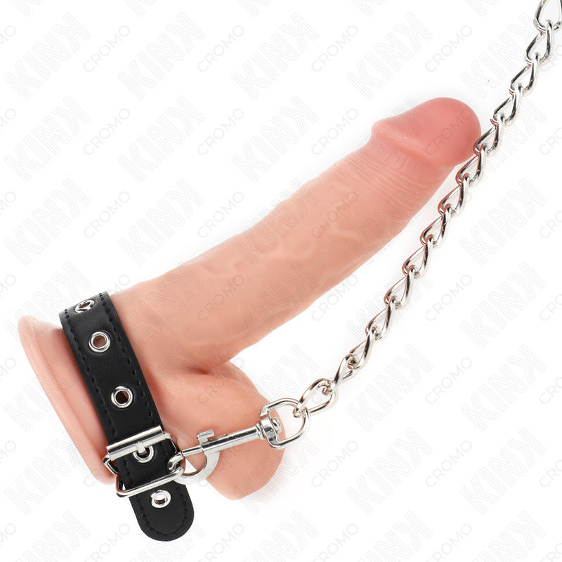 Leather Strap Penis Ring & Chain | 21.5 cm × 2 cm strap + 60 cm chain | KINK