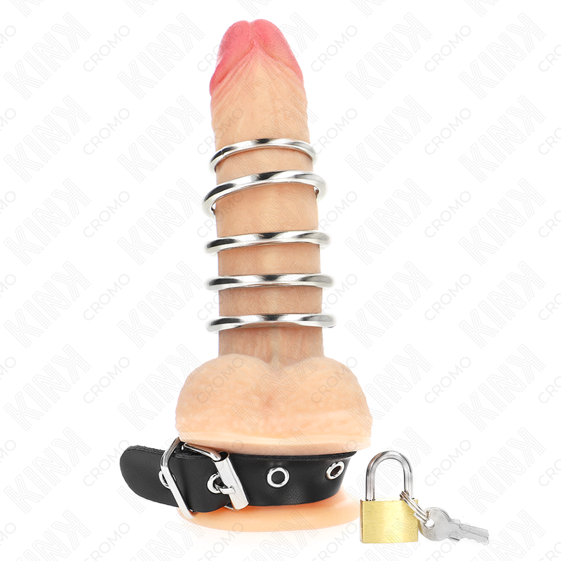 Leather Lock Strap Penis Ring Set | 21 cm × 2 cm strap + 3–4 cm rings | KINK