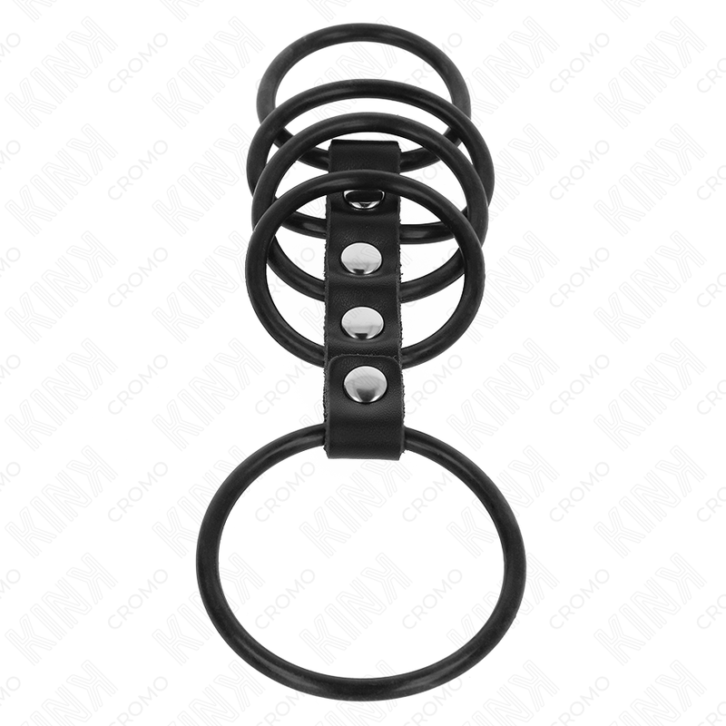 5 × silicone cock rings 3.8–4.8 cm | leather-linked | KINK