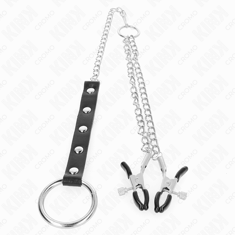 Metal cock ring with chain nipple clamps | KINK