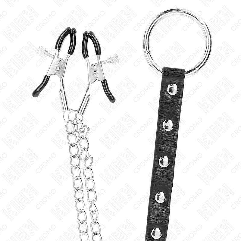 Metal cock ring with chain nipple clamps | KINK