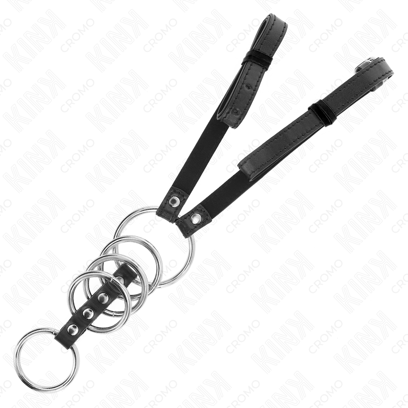 Five-Ring Metal Cock Harness, 112 cm Leather Belt (Ø 3.8 – 5 cm) | KINK