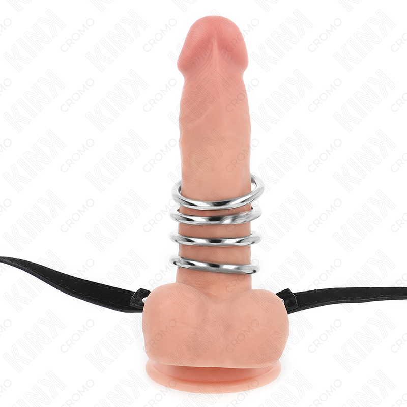 Five-Ring Metal Cock Harness, 112 cm Leather Belt (Ø 3.8 – 5 cm) | KINK