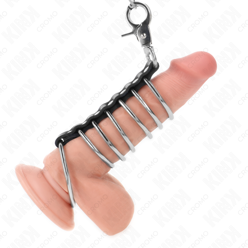 7-Ring Metal Cock Harness • 100 cm Leather & Chain Leash (Ø 3.8 – 5 cm) | KINK