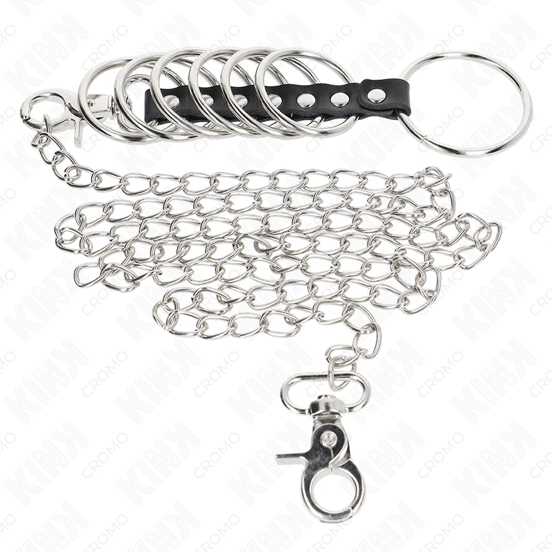 7-Ring Metal Cock Harness • 100 cm Leather & Chain Leash (Ø 3.8 – 5 cm) | KINK