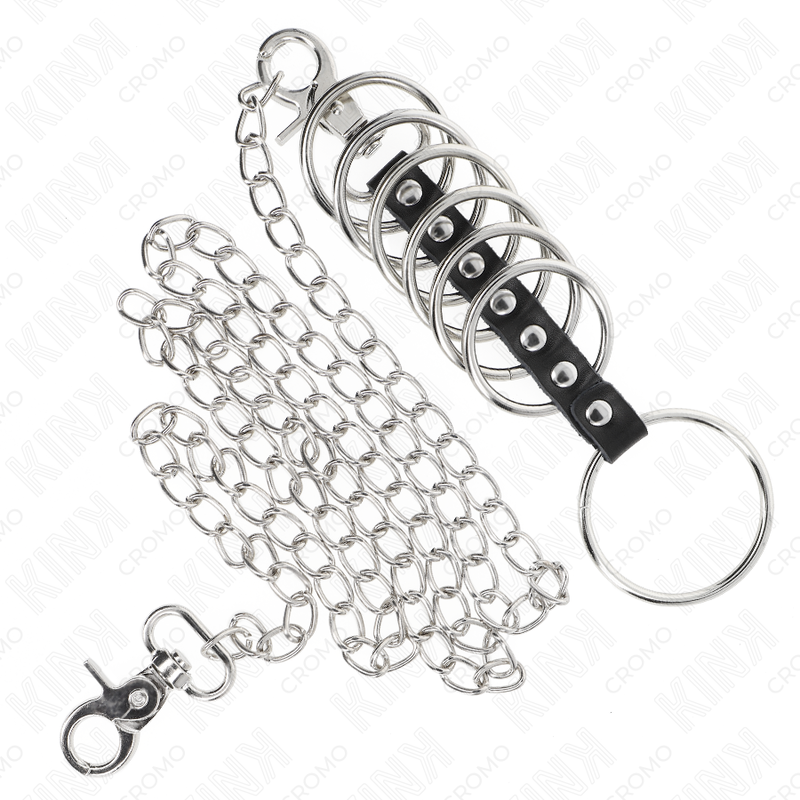 7-Ring Metal Cock Harness • 100 cm Leather & Chain Leash (Ø 3.8 – 5 cm) | KINK