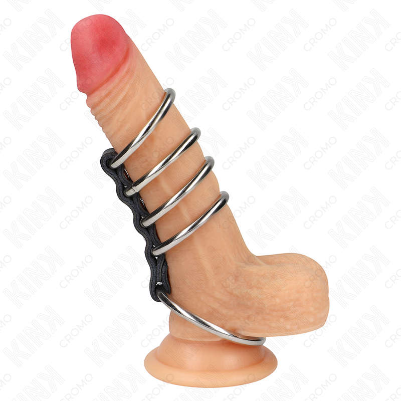 Metal Penis Ring Set with Leather Connector | 3.7 cm – 5 cm | KINK