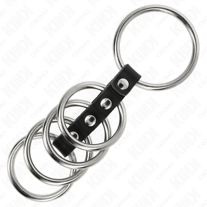 Metal Penis Ring Set with Leather Connector | 3.7 cm – 5 cm | KINK