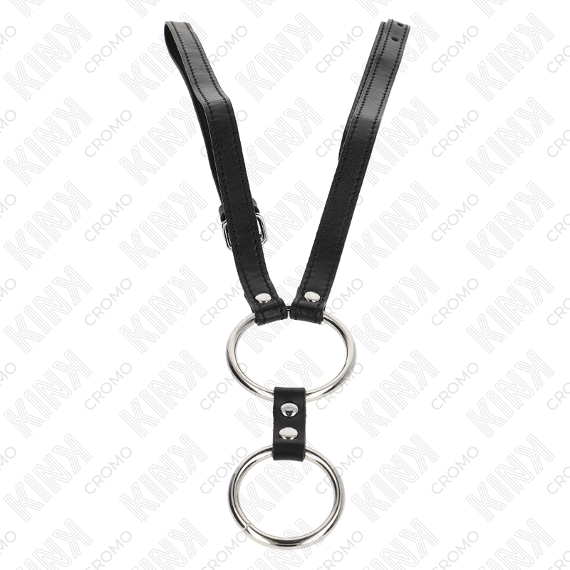 Double-Ring Metal Cock Harness 112 cm Leather Lead (Ø 3.8 – 5 cm) | KINK