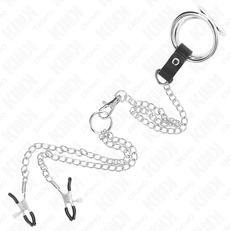 Chrome triple penis ring + nipple clamps | 3.8 – 5 cm | KINK