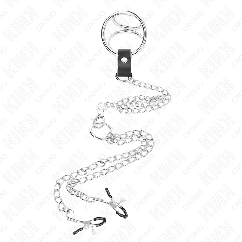 Triple chrome cock-ring set 3 cm – 4.5 cm & 26 cm chain | KINK