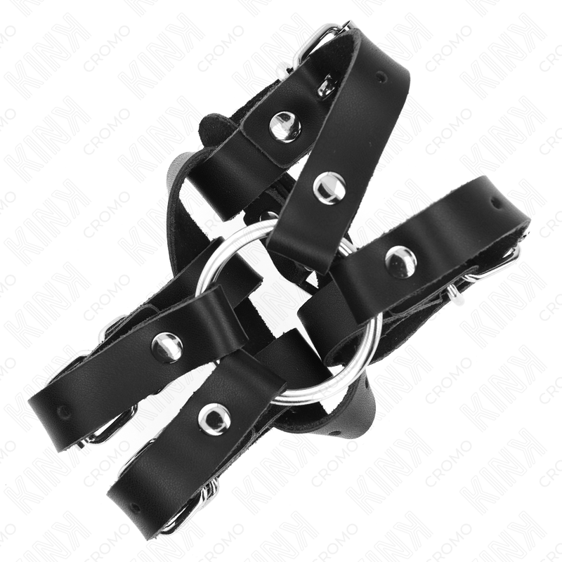 Cock Ring in Pelle Nera con Cinghie Multiple Regolabili | KINK