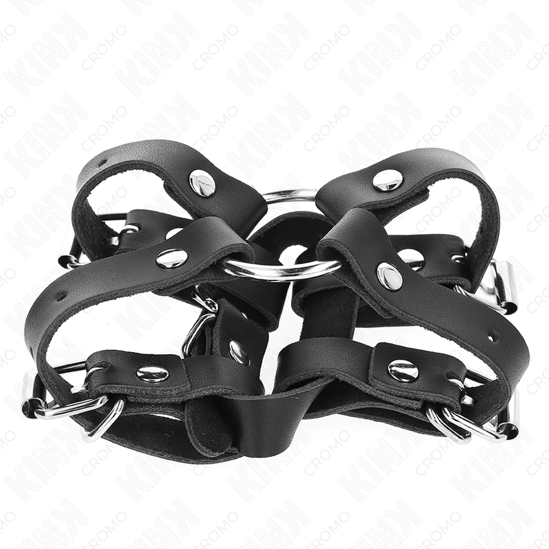 Cock Ring in Pelle Nera con Cinghie Multiple Regolabili | KINK