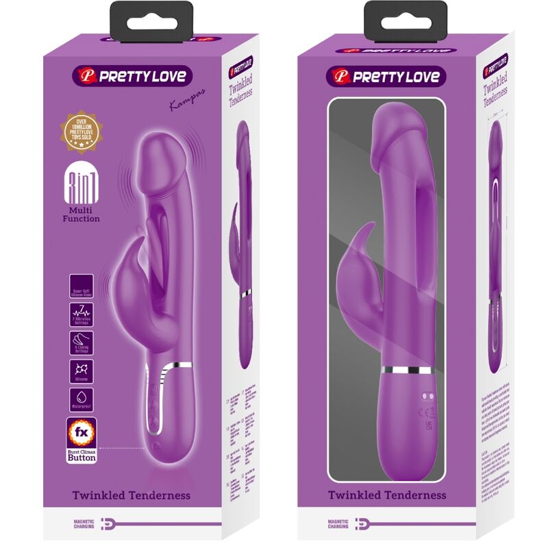 PRETTY LOVE - KAMPAS 3 IN 1 MULTIFUNCTION RABBIT VIBRATOR  PURPLE