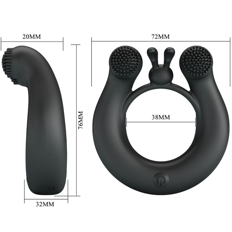 PRETTY LOVE - DAHLIA VIBRATING RING + CLITORIS STIMULATOR 12 VIBRATIONS BLACK