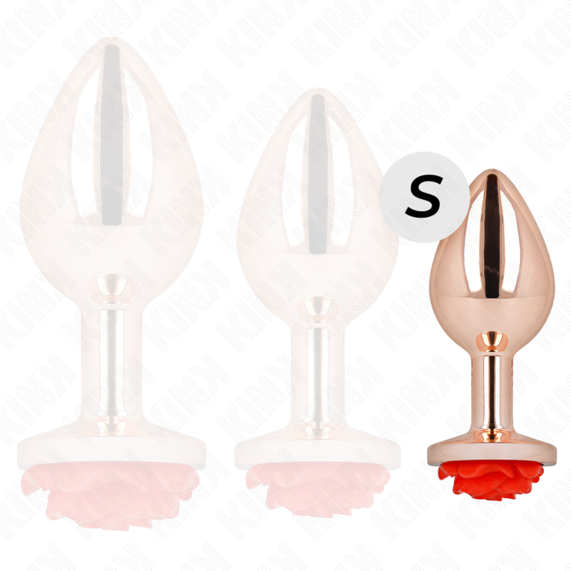 Rose Gold Metal Anal Plug with Red Rose – Size S – 7.8 × 2.8 cm – KINK